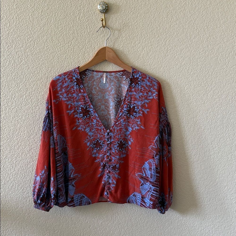 Free People Birds Of A Feather Top Blouse Burnt Orange XS Oversized - Picture 4 of 12